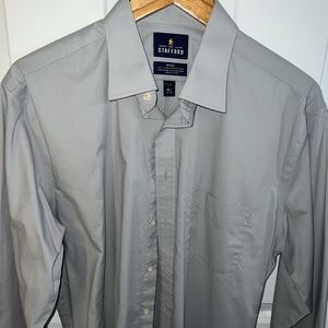 Mens Stafford Travel Dress Shirt, Gray, 16.5, 34-35
